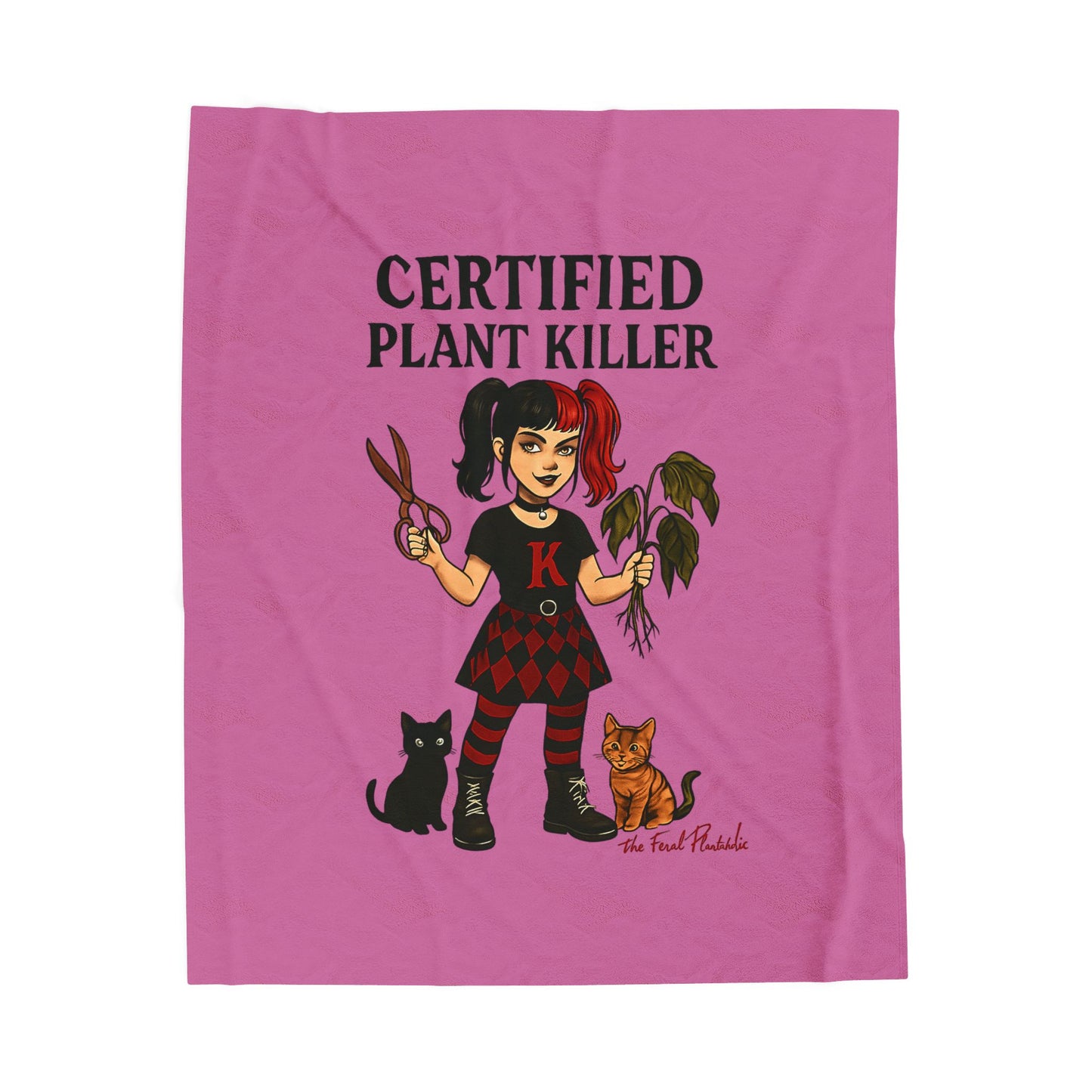Certified Plant Killer Velveteen Plush Blanket, Cozy Throw, Cat Lover Gift, Indoor Decor, Funny Home Accents