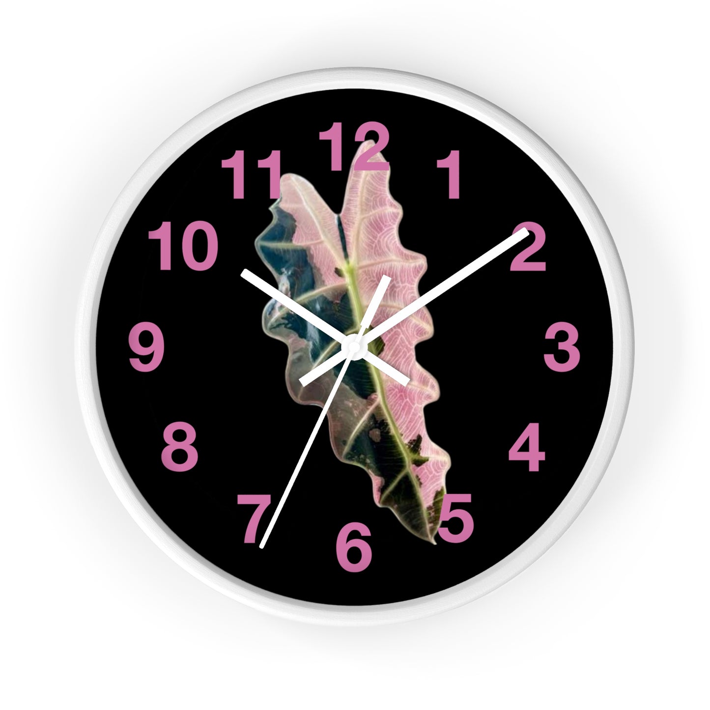 Pink Variegated Leaf Wall Clock — Botanical Nature Decor