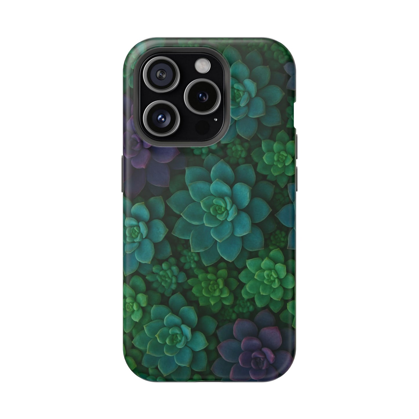 Succulent Pattern Impact-Resistant Phone Case — Green Teal Floral Protection