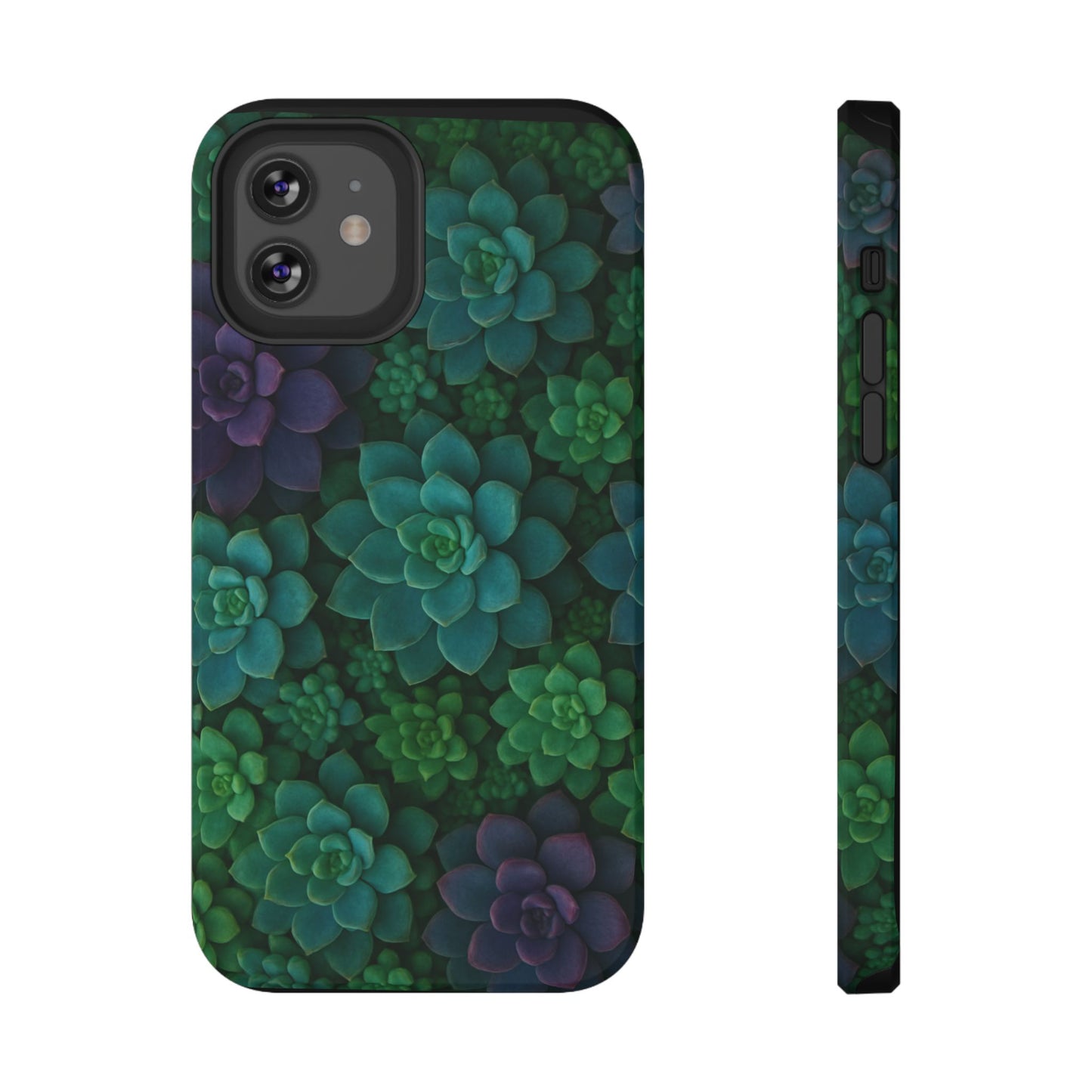 Succulent Pattern Impact-Resistant Phone Case — Green Teal Floral Protection