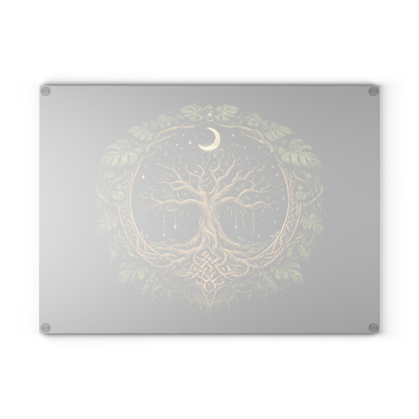 Glass Cutting Board — Celtic Tree of Life Moon Design
