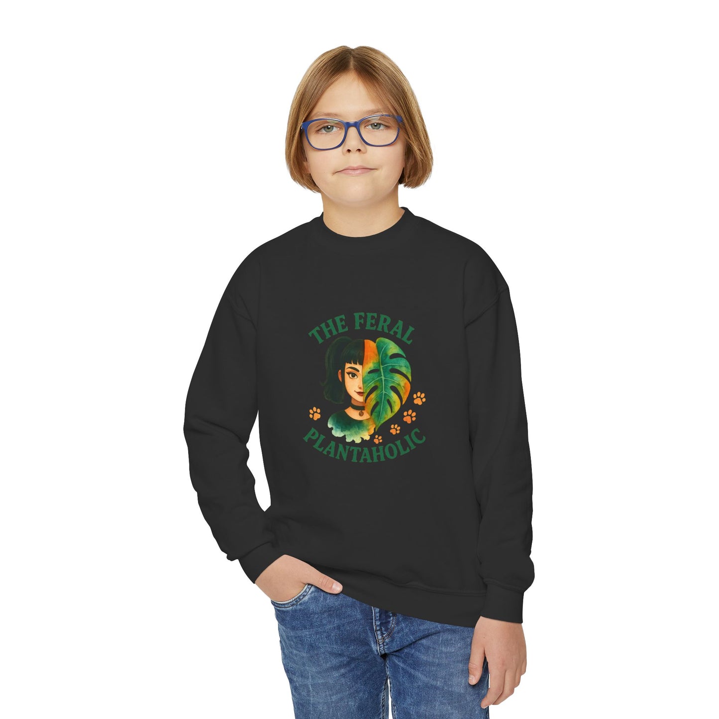 Youth Crewneck Sweatshirt - The Feral Plantaholic, Trendy Gift