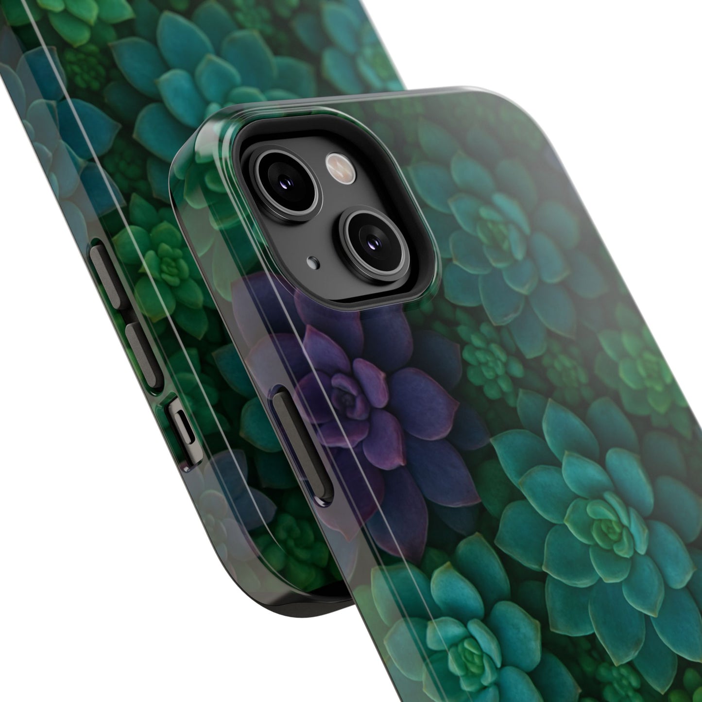 Succulent Pattern Impact-Resistant Phone Case — Green Teal Floral Protection