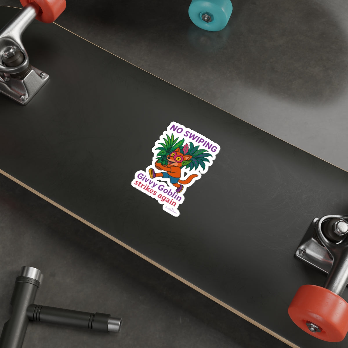 Playful Die-Cut Stickers - "No Swiping!" with Givvy Goblin Design