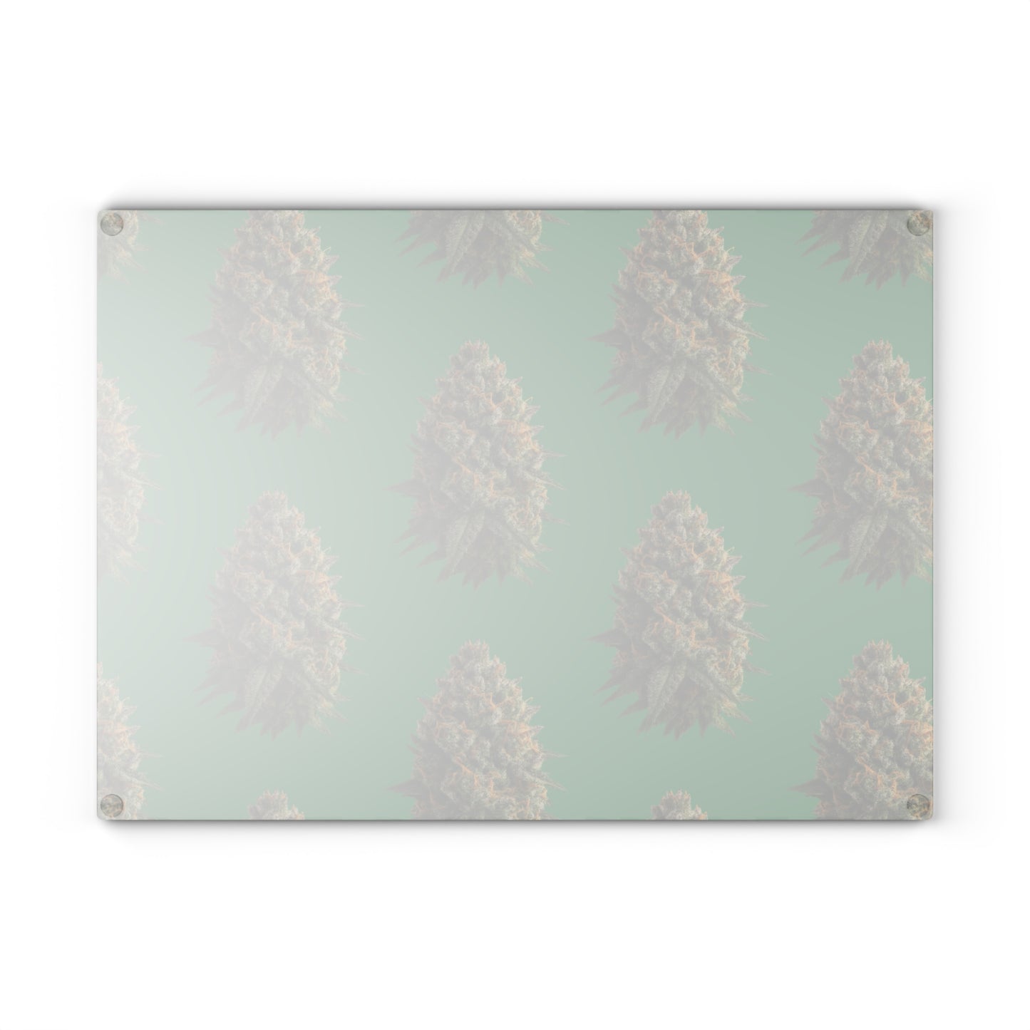 Herb Pattern Glass Cutting Board — Cannabis Bud Design
