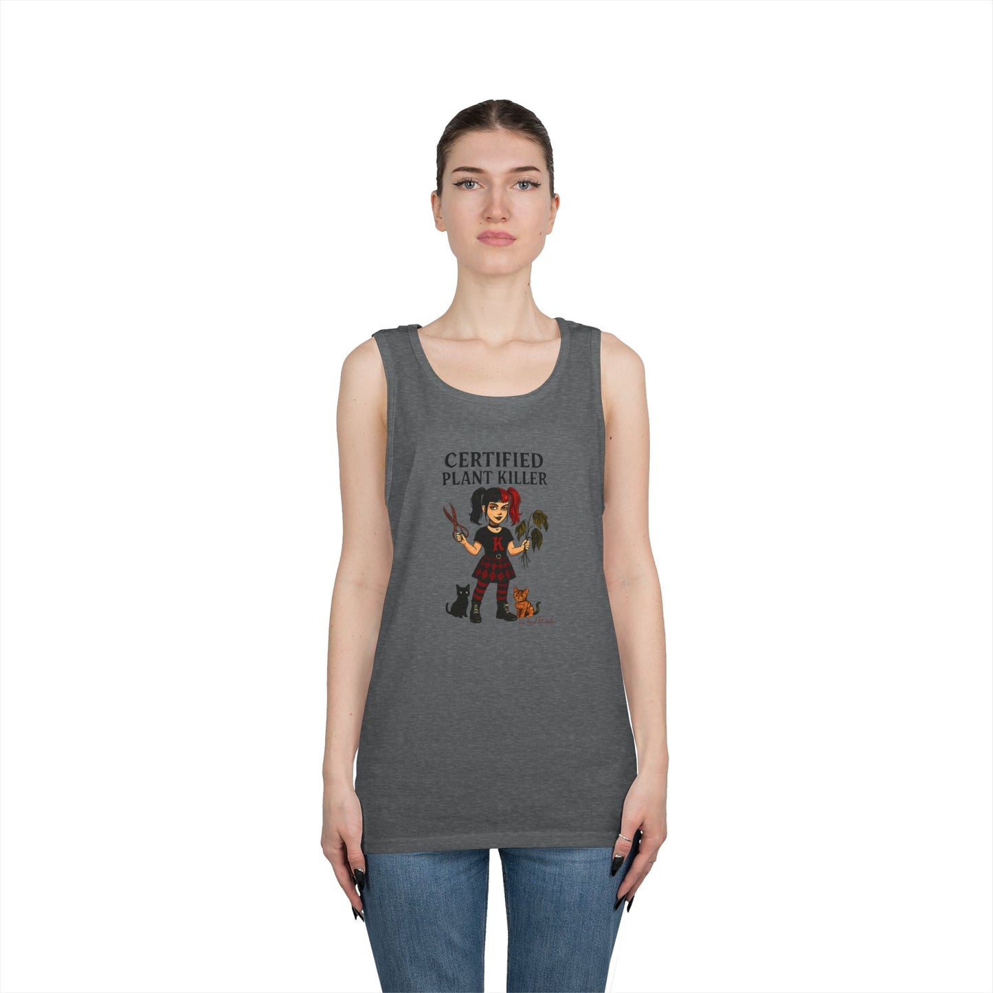 Certified Plant Killer Unisex Heavy Cotton Tank Top, Plant Lover Gift, Gardening Humor Apparel, Casual Summer Wear, Funny Gift for Friends
