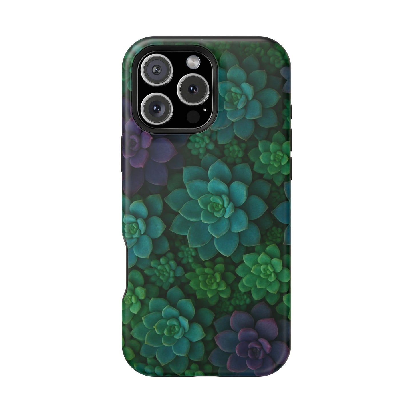 Succulent Pattern Impact-Resistant Phone Case — Green Teal Floral Protection