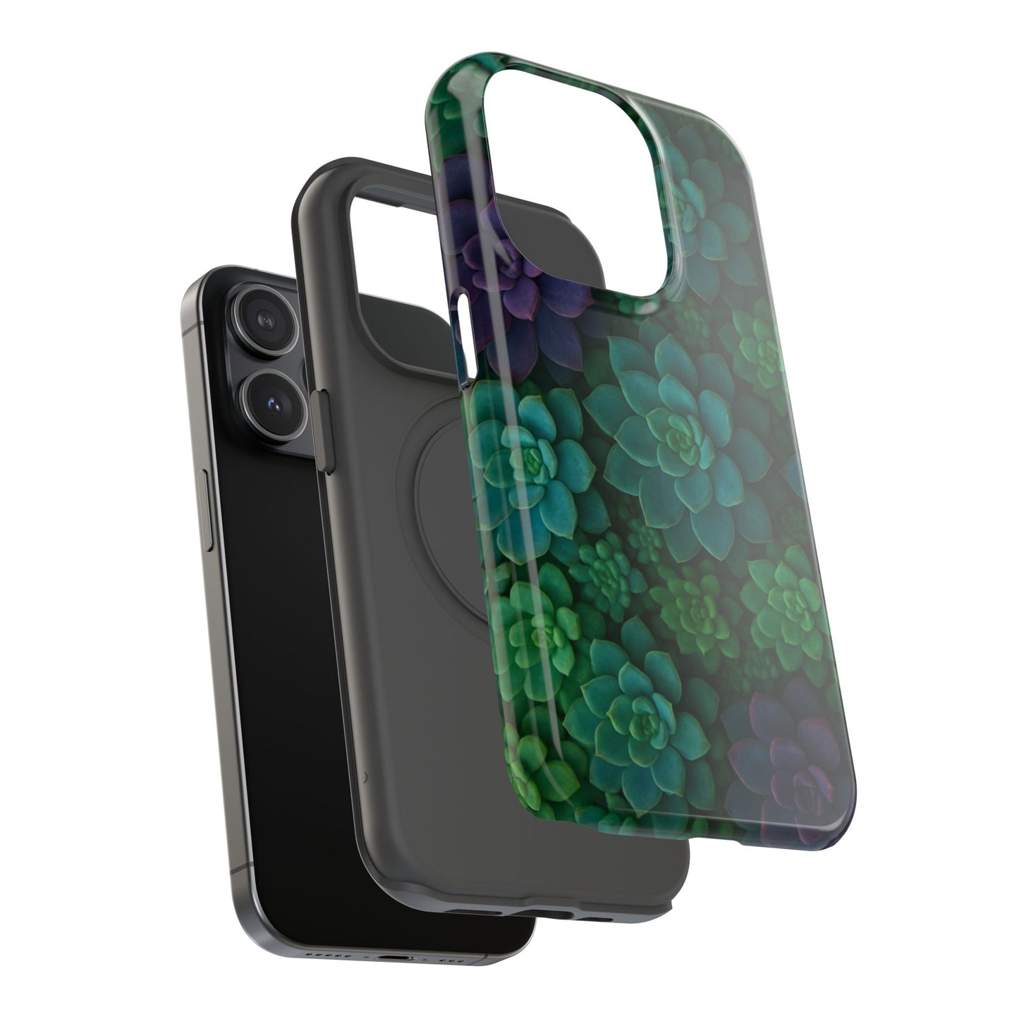 Succulent Pattern Impact-Resistant Phone Case — Green Teal Floral Protection