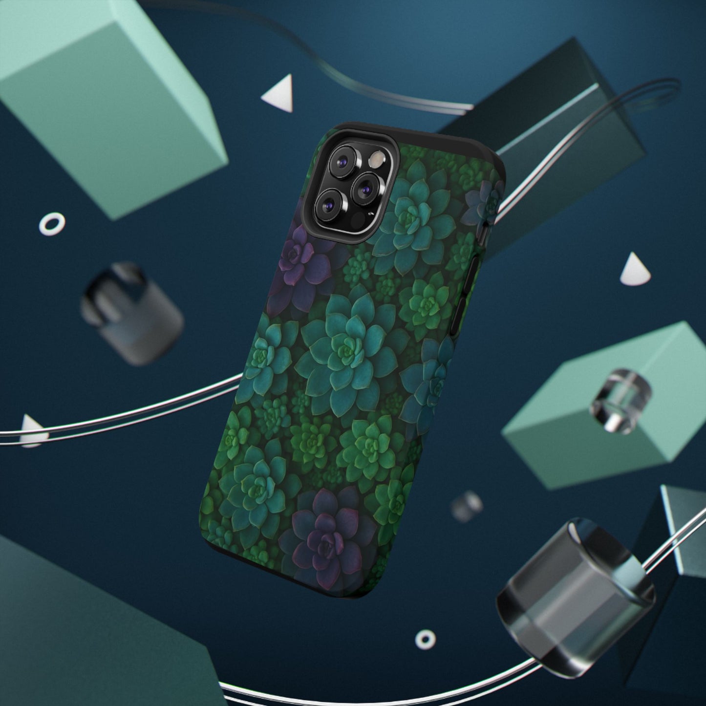 Succulent Pattern Impact-Resistant Phone Case — Green Teal Floral Protection