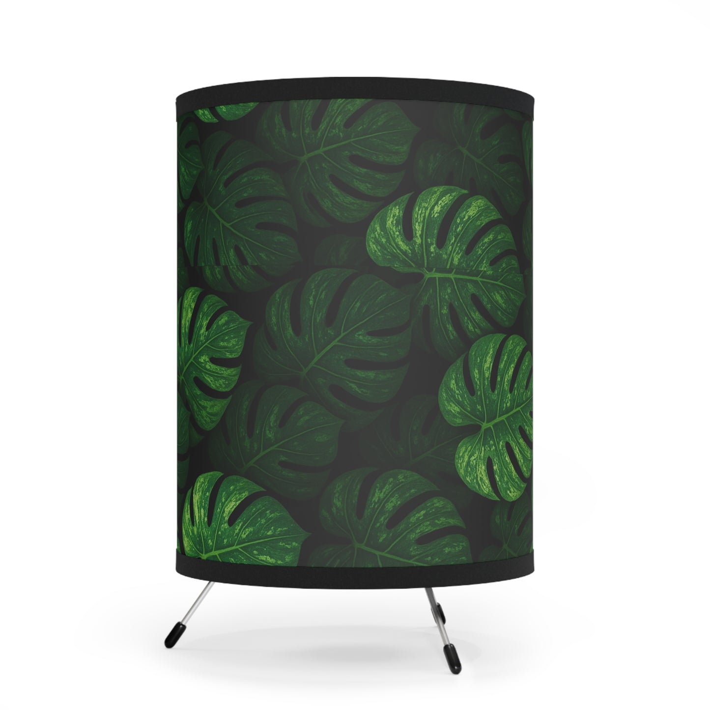 Monstera Leaf Tripod Lamp — Tropical Printed Shade Table Lamp