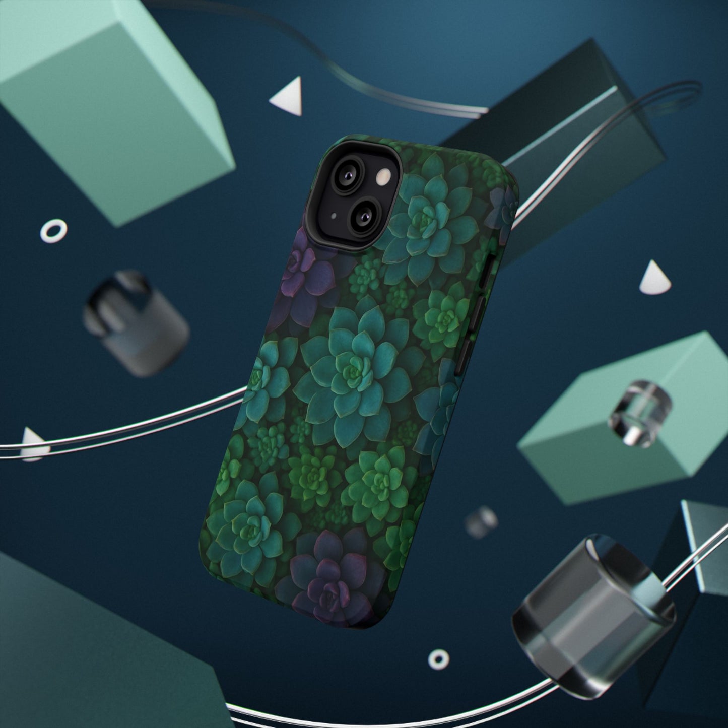 Succulent Pattern Impact-Resistant Phone Case — Green Teal Floral Protection