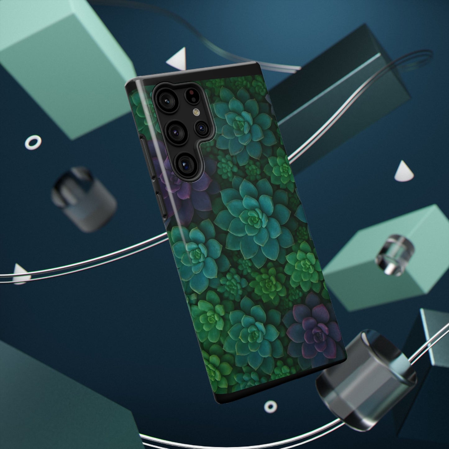 Succulent Pattern Impact-Resistant Phone Case — Green Teal Floral Protection