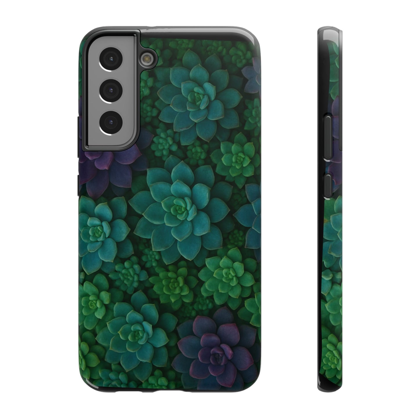 Succulent Pattern Impact-Resistant Phone Case — Green Teal Floral Protection