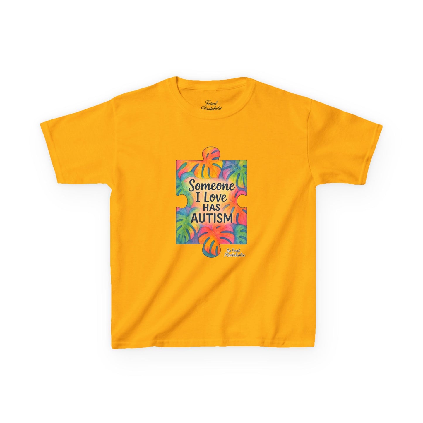 Kids T‑Shirt — "Someone I Love Has Autism" Colorful Puzzle Awareness Tee