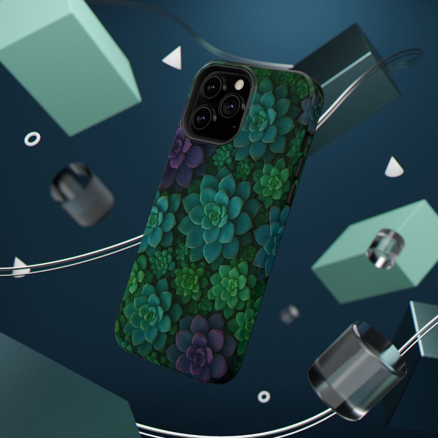 Succulent Pattern Impact-Resistant Phone Case — Green Teal Floral Protection