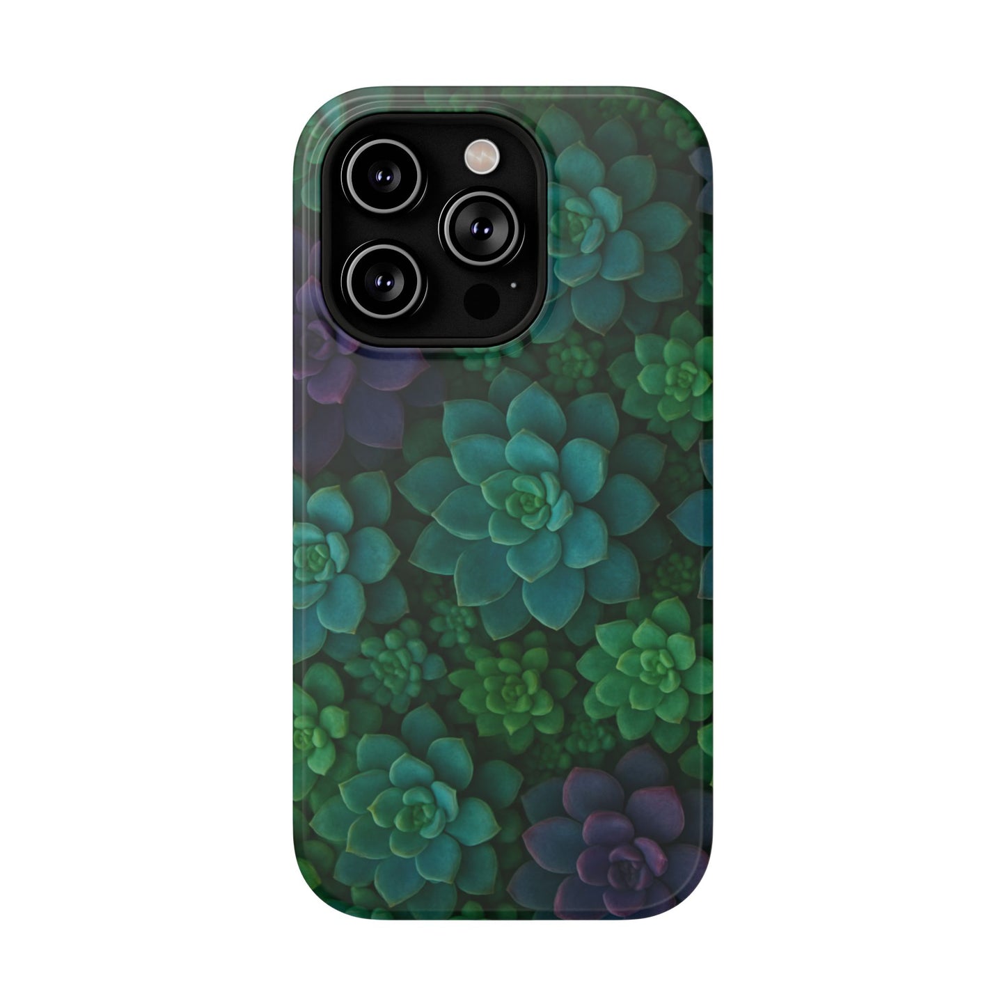 Succulent Pattern Impact-Resistant Phone Case — Green Teal Floral Protection