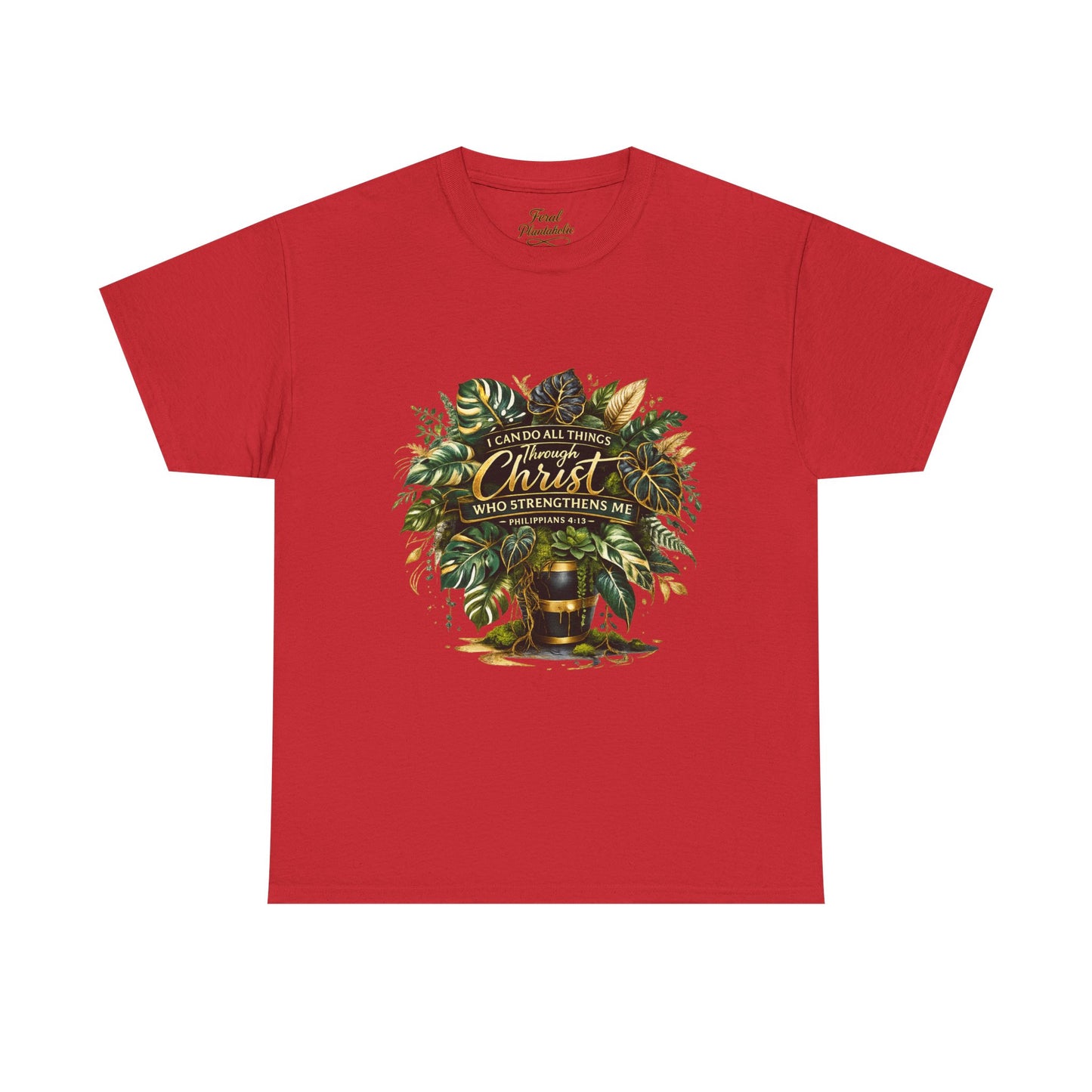 Christian Faith T-Shirt — "Christ Who Strengthens Me" Botanical Design