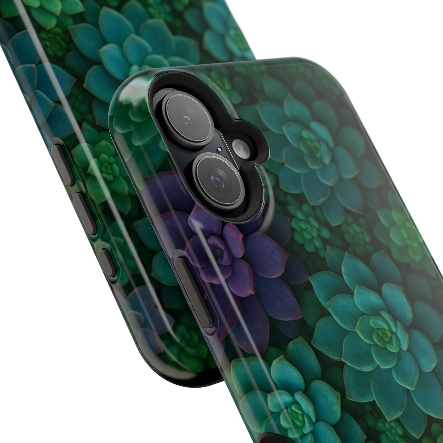 Succulent Pattern Impact-Resistant Phone Case — Green Teal Floral Protection