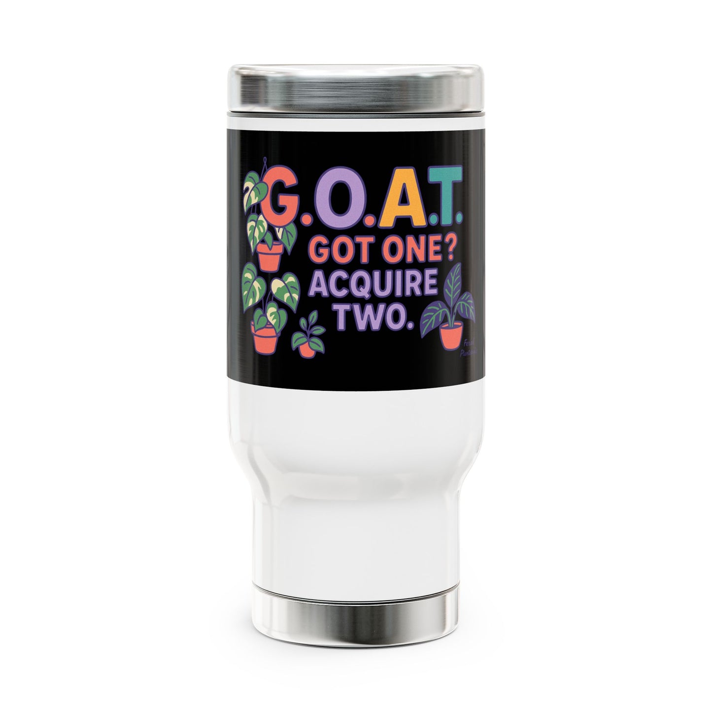 Stainless Steel Travel Mug, G.O.A.T. Coffee Tumbler with Handle - Perfect for Plant Lovers, Gift for Friends, Daily Commuter Cup
