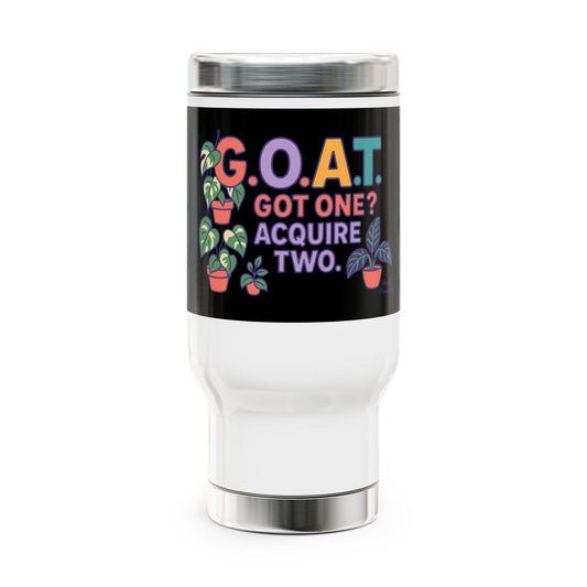 Stainless Steel Travel Mug, G.O.A.T. Coffee Tumbler with Handle - Perfect for Plant Lovers, Gift for Friends, Daily Commuter Cup