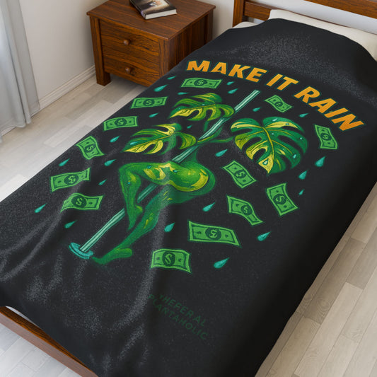Make It Rain Velveteen Plush Blanket, Cozy Throw for Home Decor, Gift for Dancing Lovers, Funny Gift for Seasons, Tropical Blanket