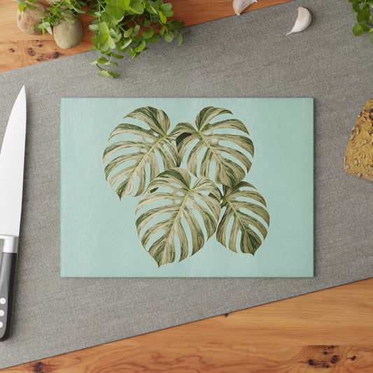 Monstera Leaf Glass Cutting Board — Tropical Kitchen Decor