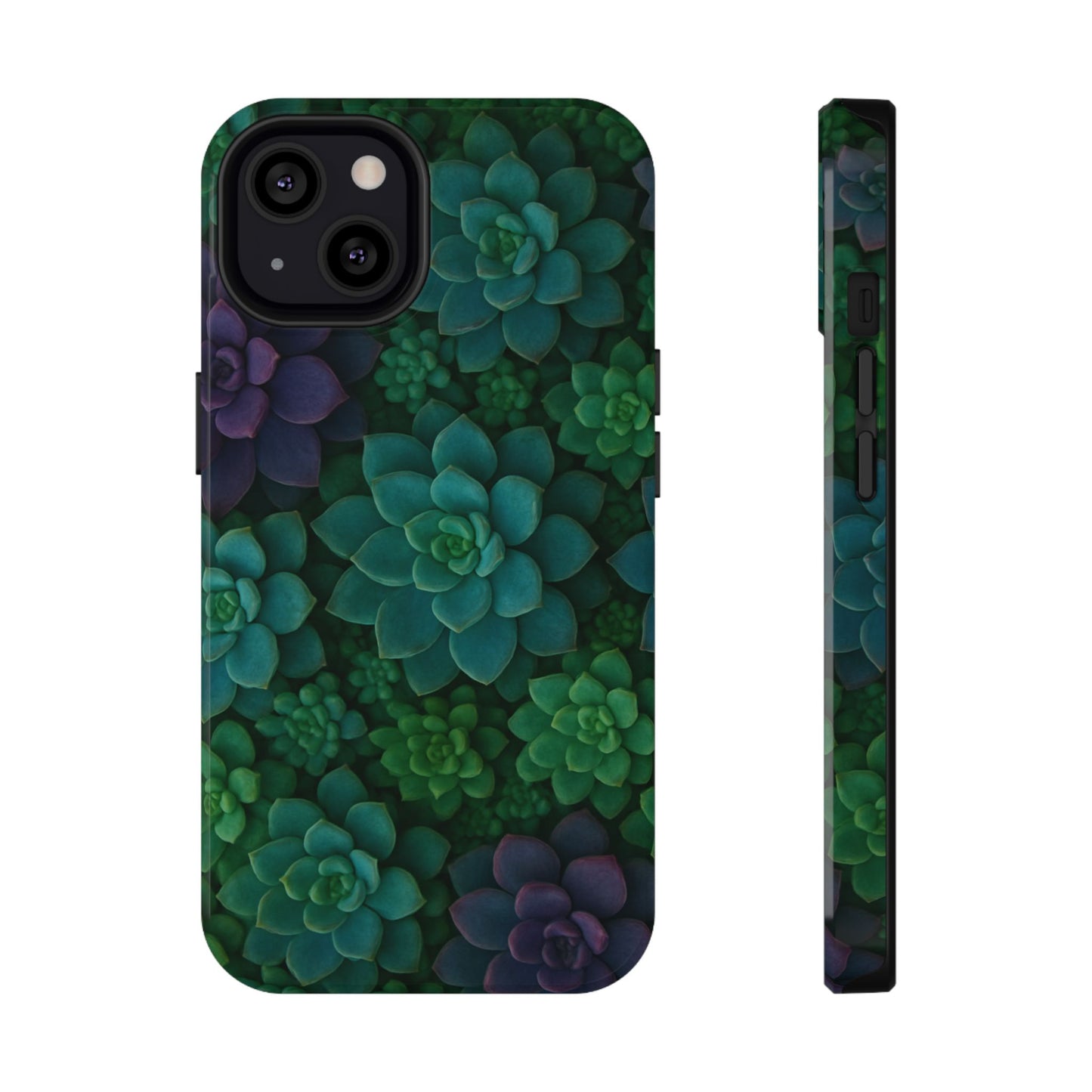 Succulent Pattern Impact-Resistant Phone Case — Green Teal Floral Protection