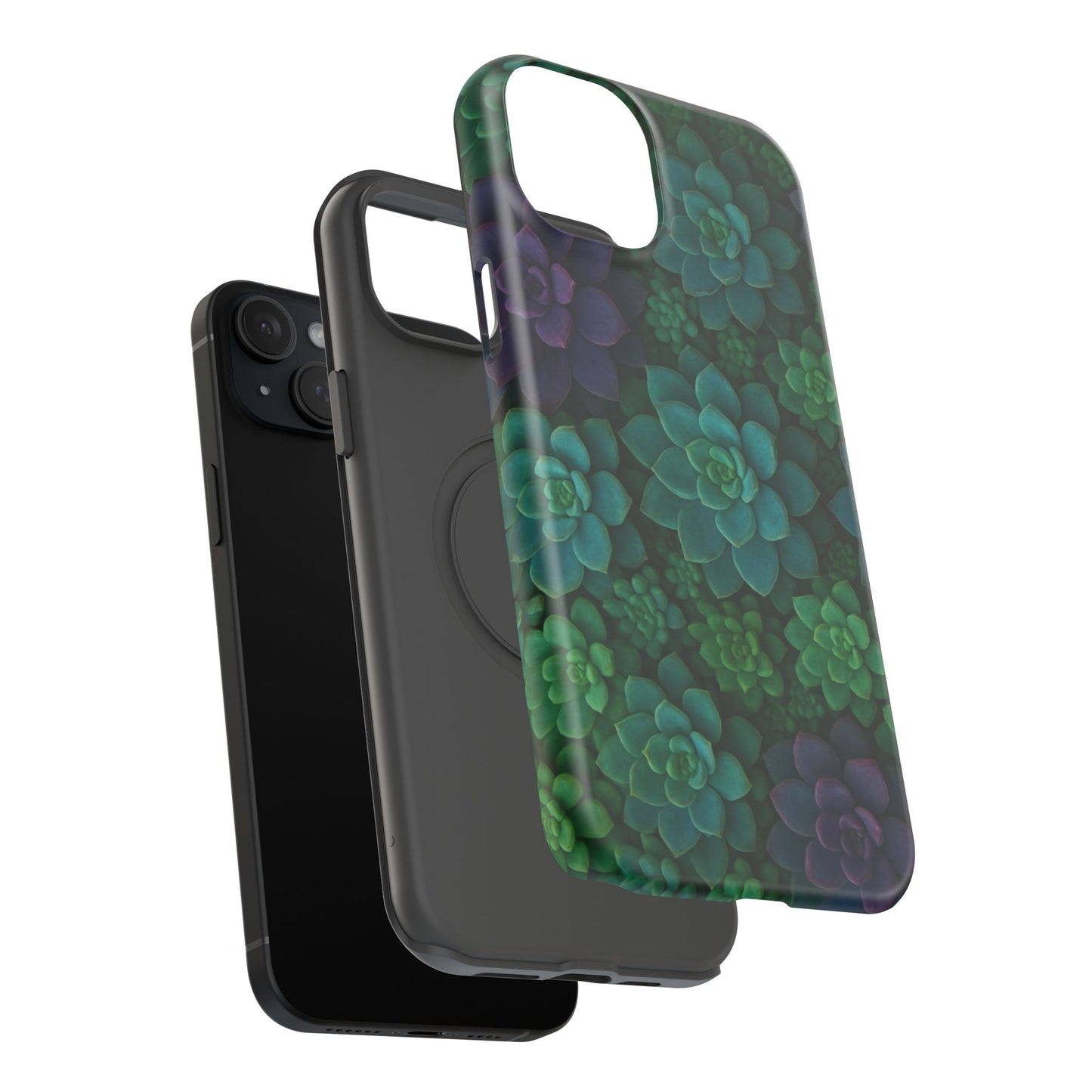Succulent Pattern Impact-Resistant Phone Case — Green Teal Floral Protection