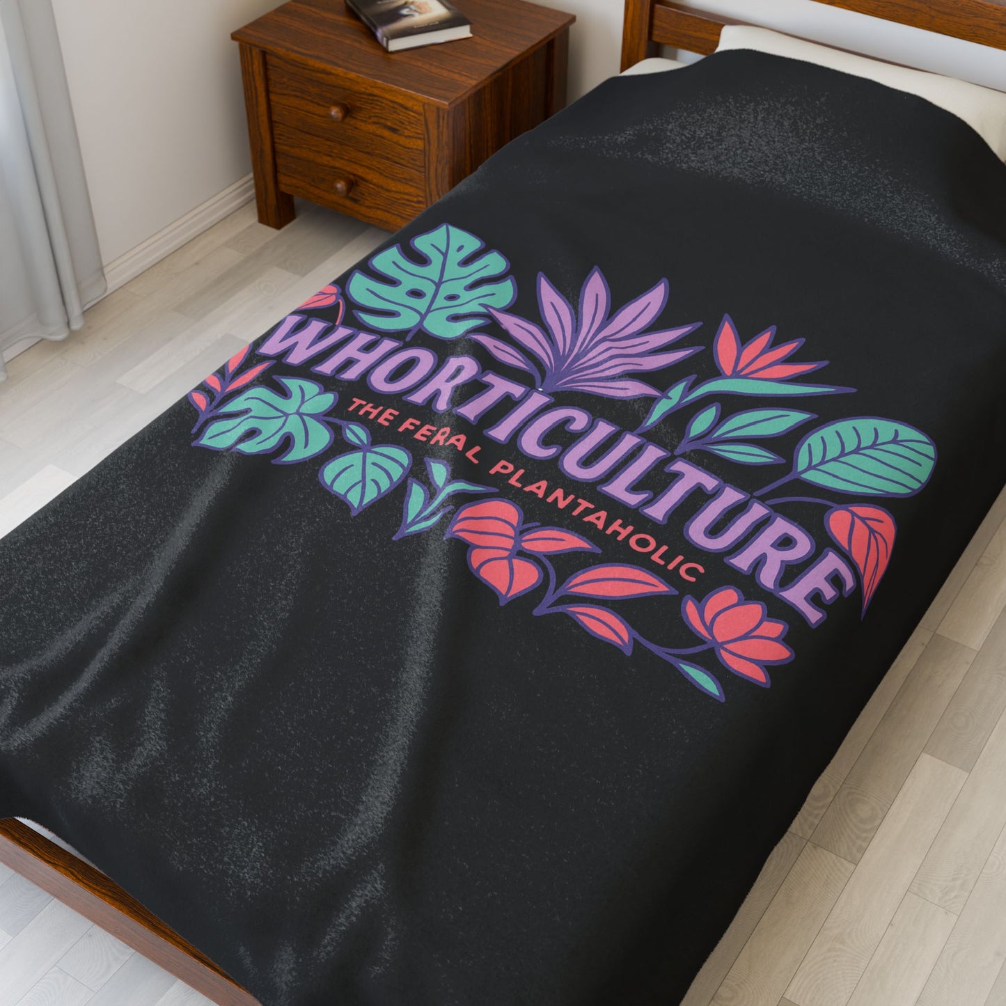 Whimsical Plant-Themed Velveteen Plush Blanket, Cozy Home Decor, Gift for Plant Lovers, Feral Plantaholic Blanket, Botanical Throw