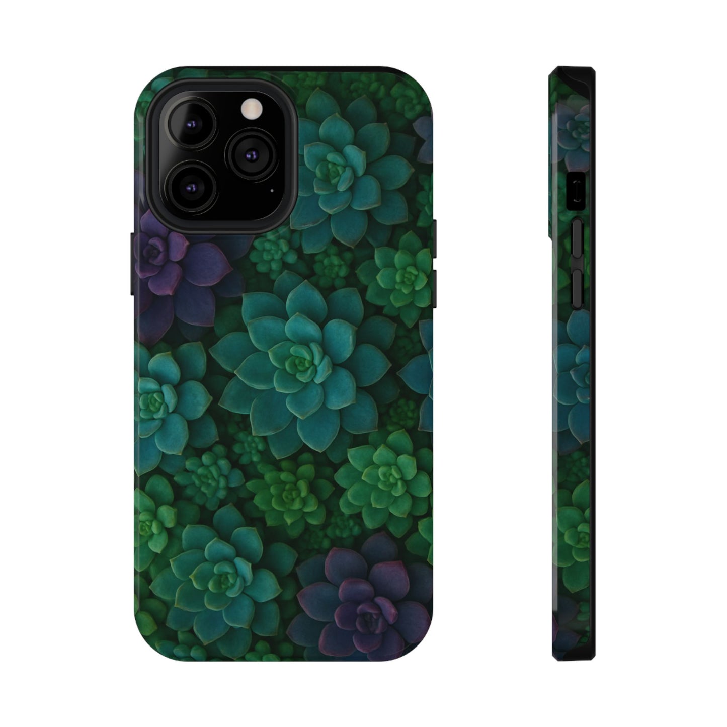 Succulent Pattern Impact-Resistant Phone Case — Green Teal Floral Protection