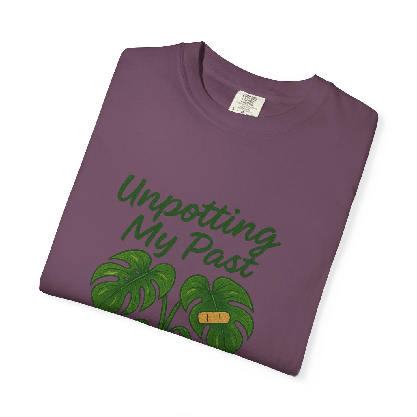 Unisex Garment-Dyed T-Shirt - "Unpotting My Past" with Monstera Design for Mental Health Awareness