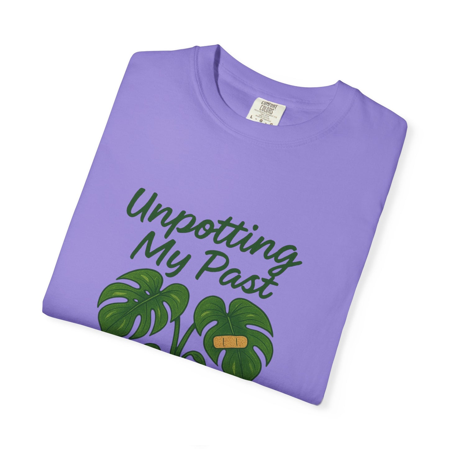 Unisex Garment-Dyed T-Shirt - "Unpotting My Past" with Monstera Design for Mental Health Awareness