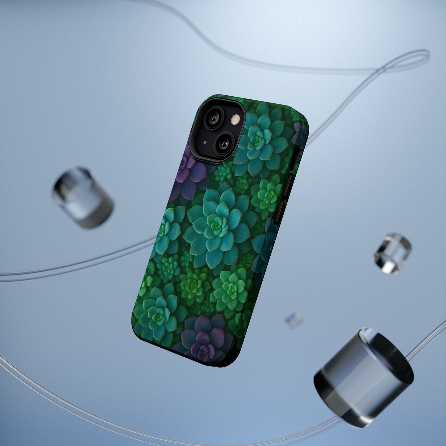 Succulent Pattern Impact-Resistant Phone Case — Green Teal Floral Protection