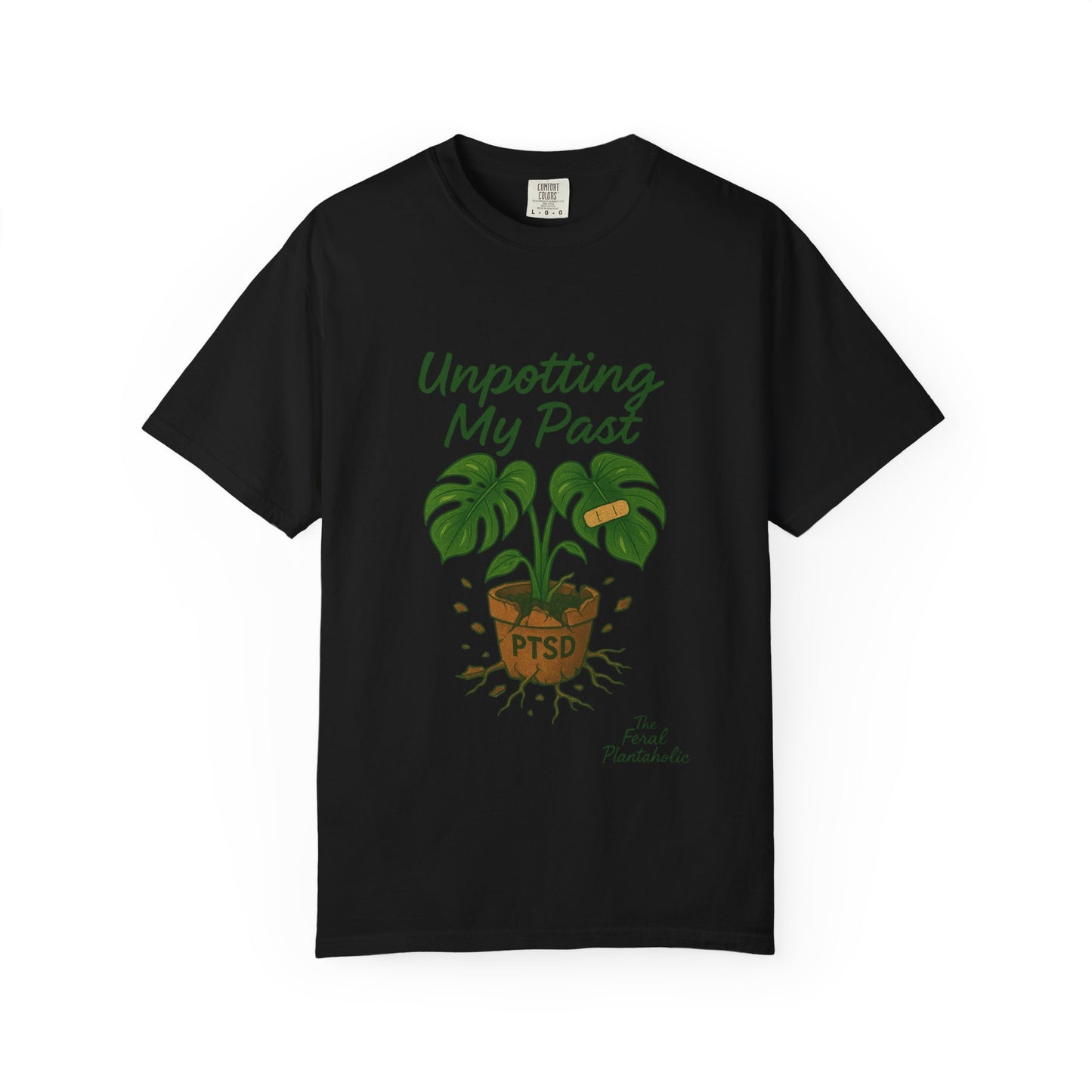 Unisex Garment-Dyed T-Shirt - "Unpotting My Past" with Monstera Design for Mental Health Awareness