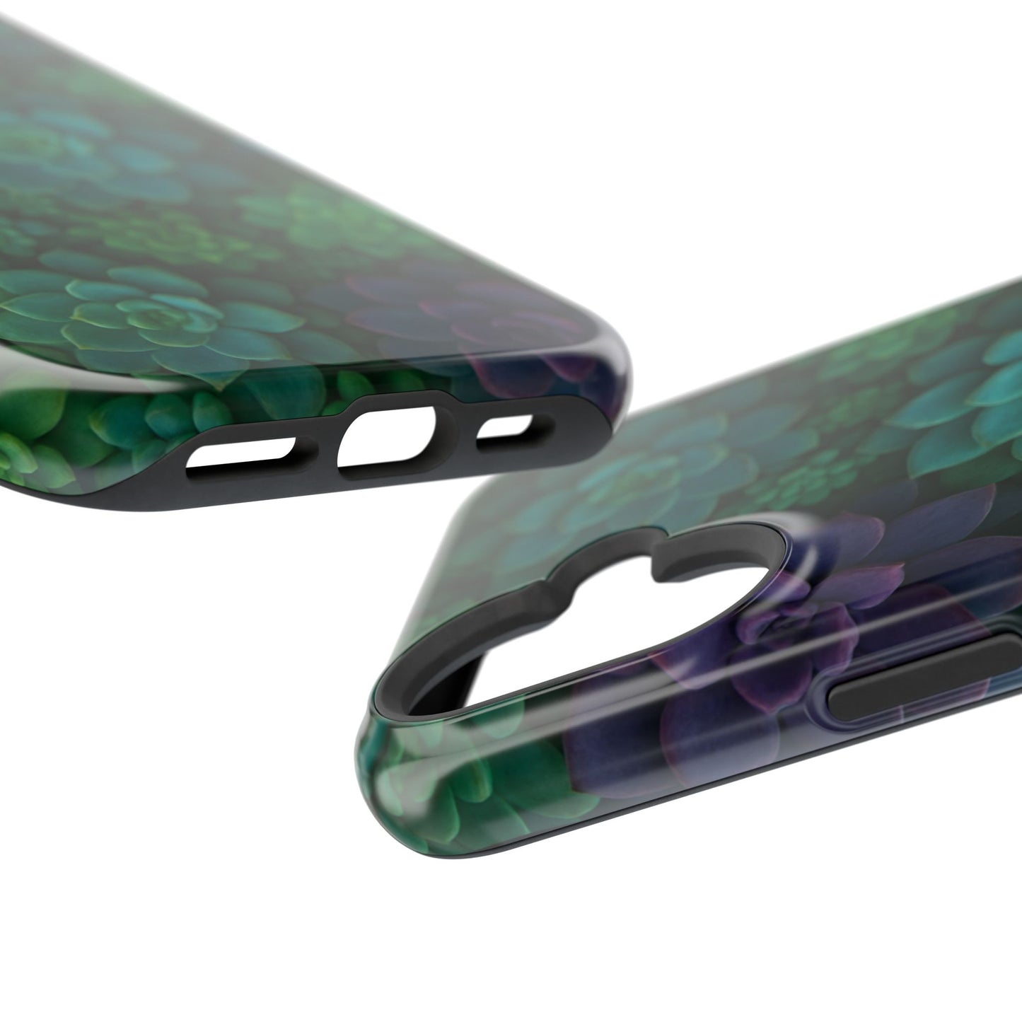 Succulent Pattern Impact-Resistant Phone Case — Green Teal Floral Protection