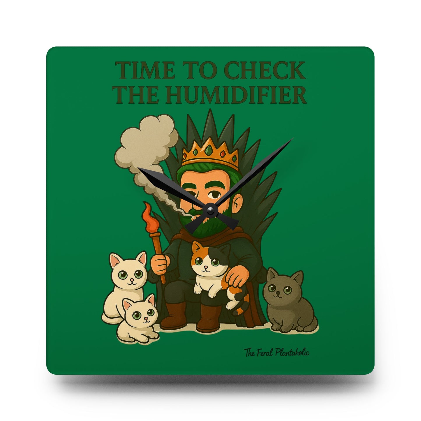 Acrylic Wall Clock – Jungle King Character with Tropical Leaves