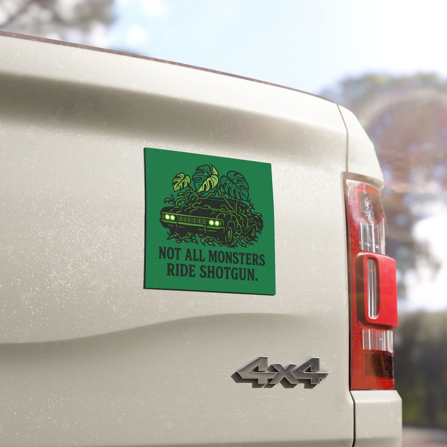 Car Magnet — "Not All Monsters Ride Shotgun" Green Vintage Car Plant Design