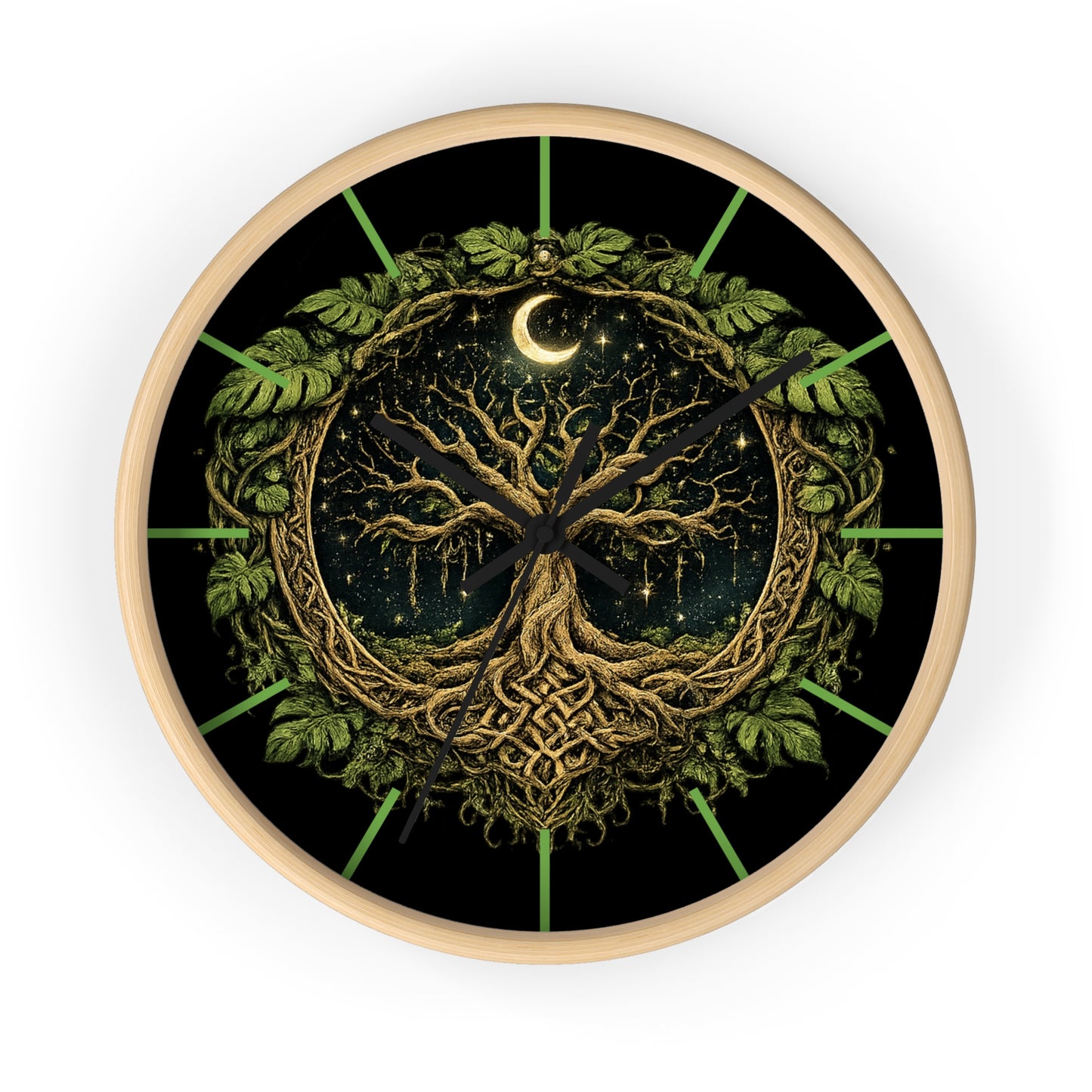 Celtic Tree of Life Wall Clock — Moonlit Night Woodland Decor