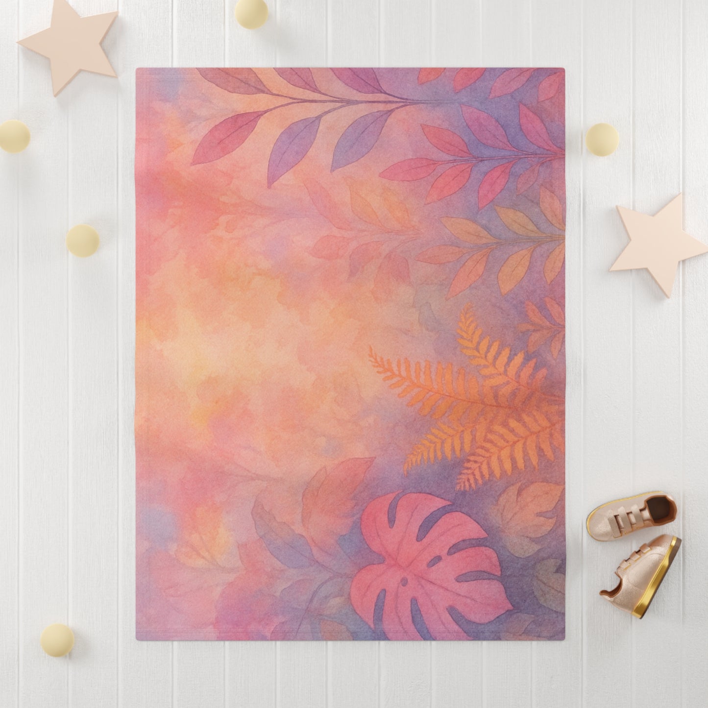 Pastel Botanical Baby Blanket — Soft Fleece Nursery Throw