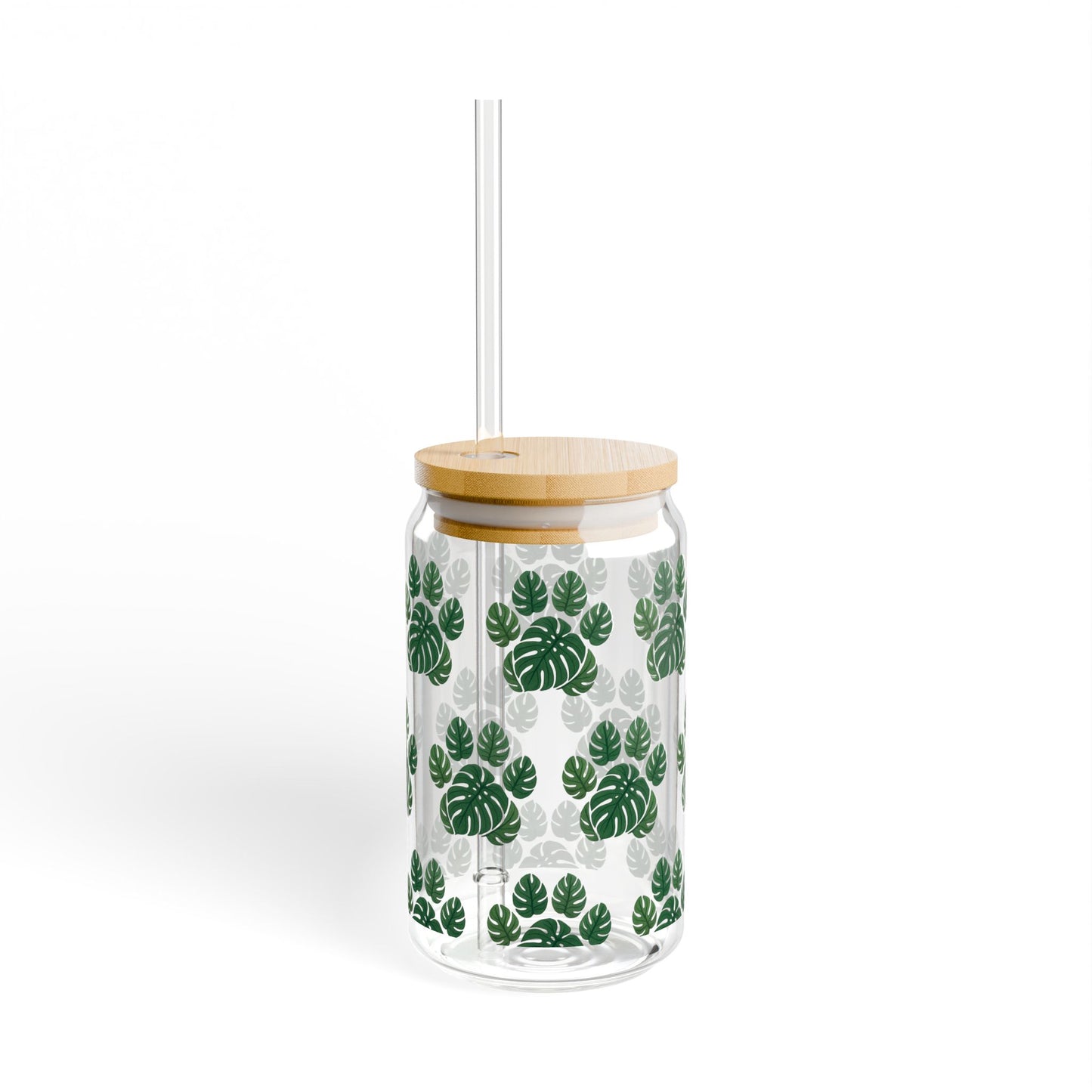 Monstera Leaf 16oz Sipper Glass with Bamboo Lid