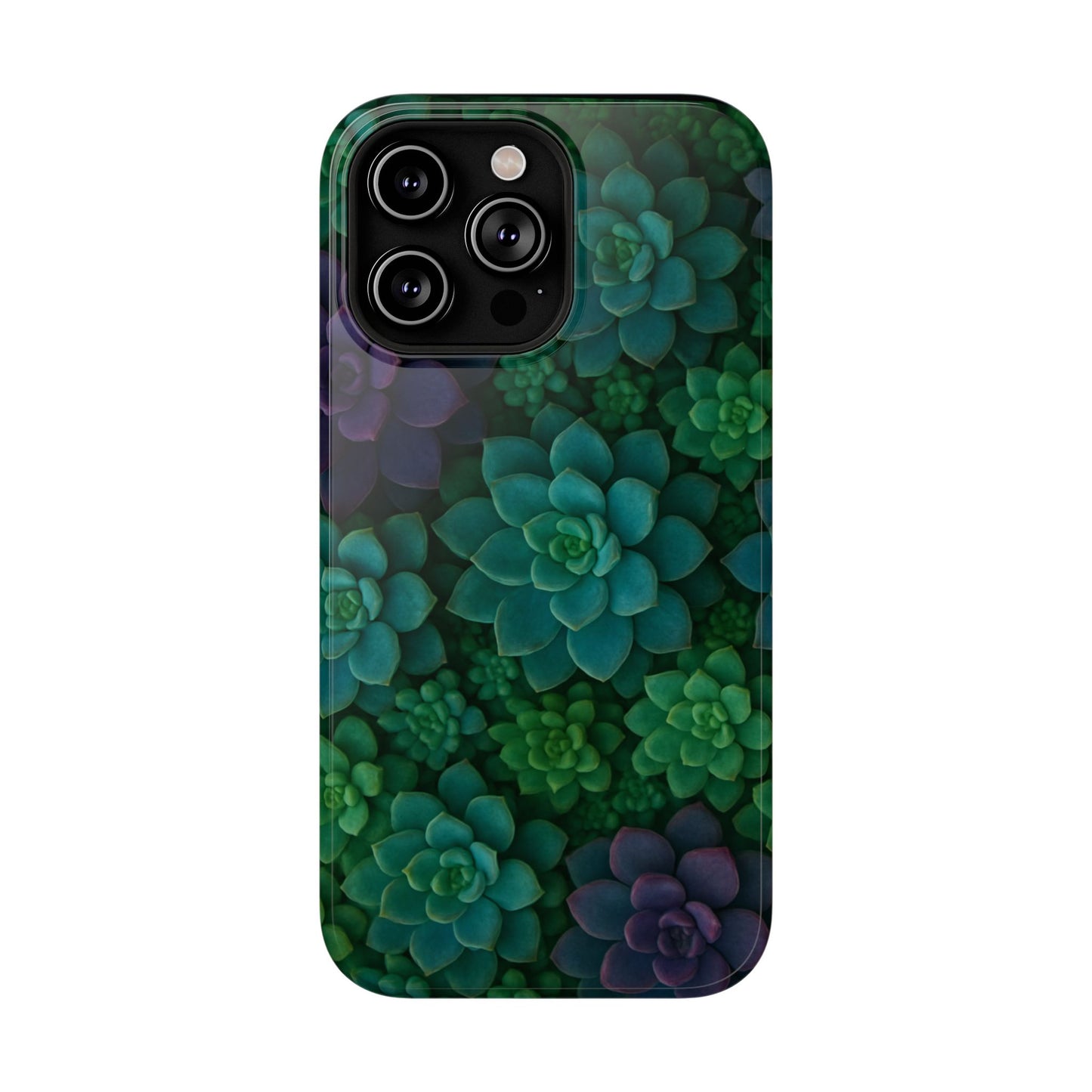Succulent Pattern Impact-Resistant Phone Case — Green Teal Floral Protection