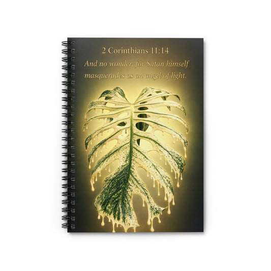 Christian Verse Spiral Notebook — 2 Corinthians 11:14 Monstera Leaf Journal