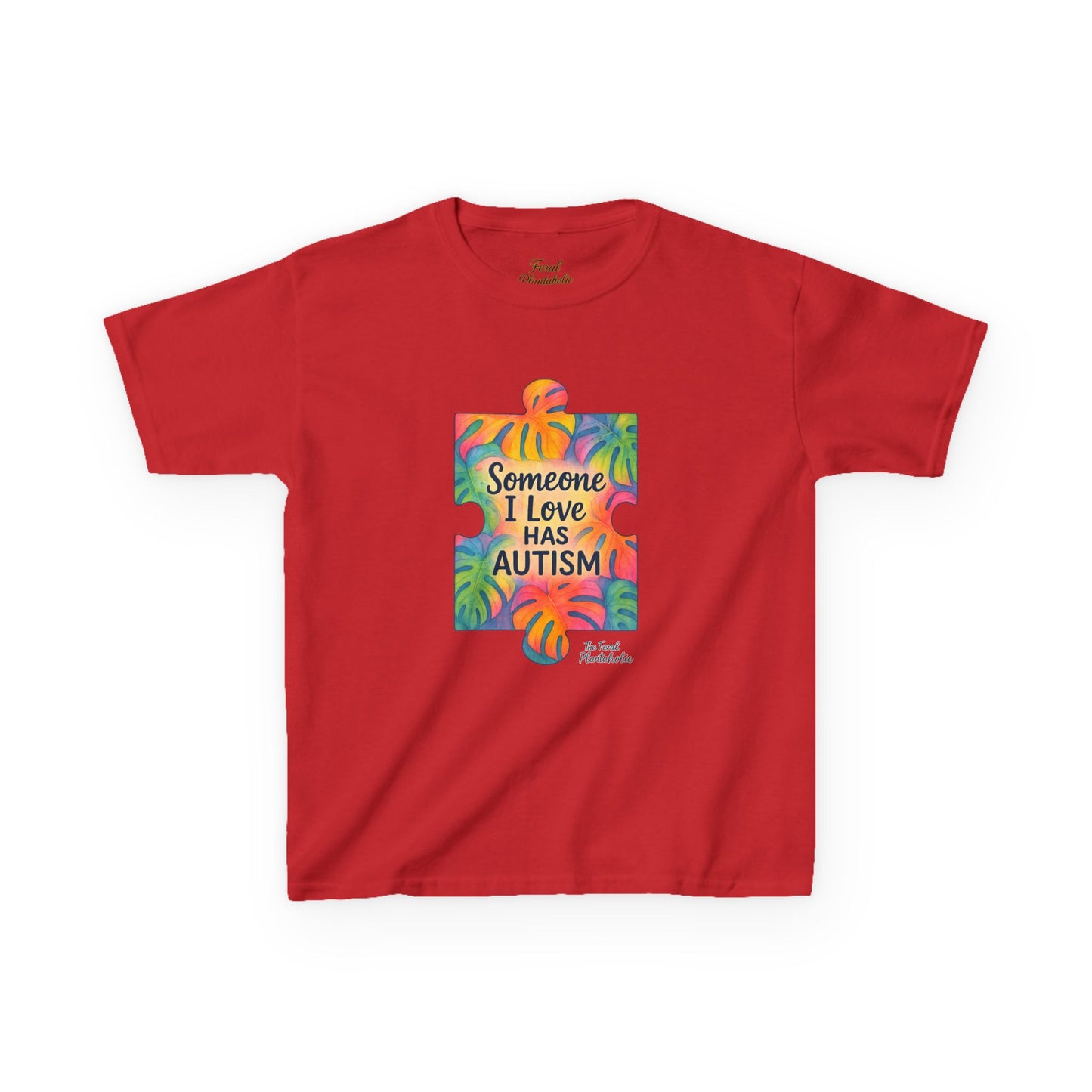 Kids T‑Shirt — "Someone I Love Has Autism" Colorful Puzzle Awareness Tee