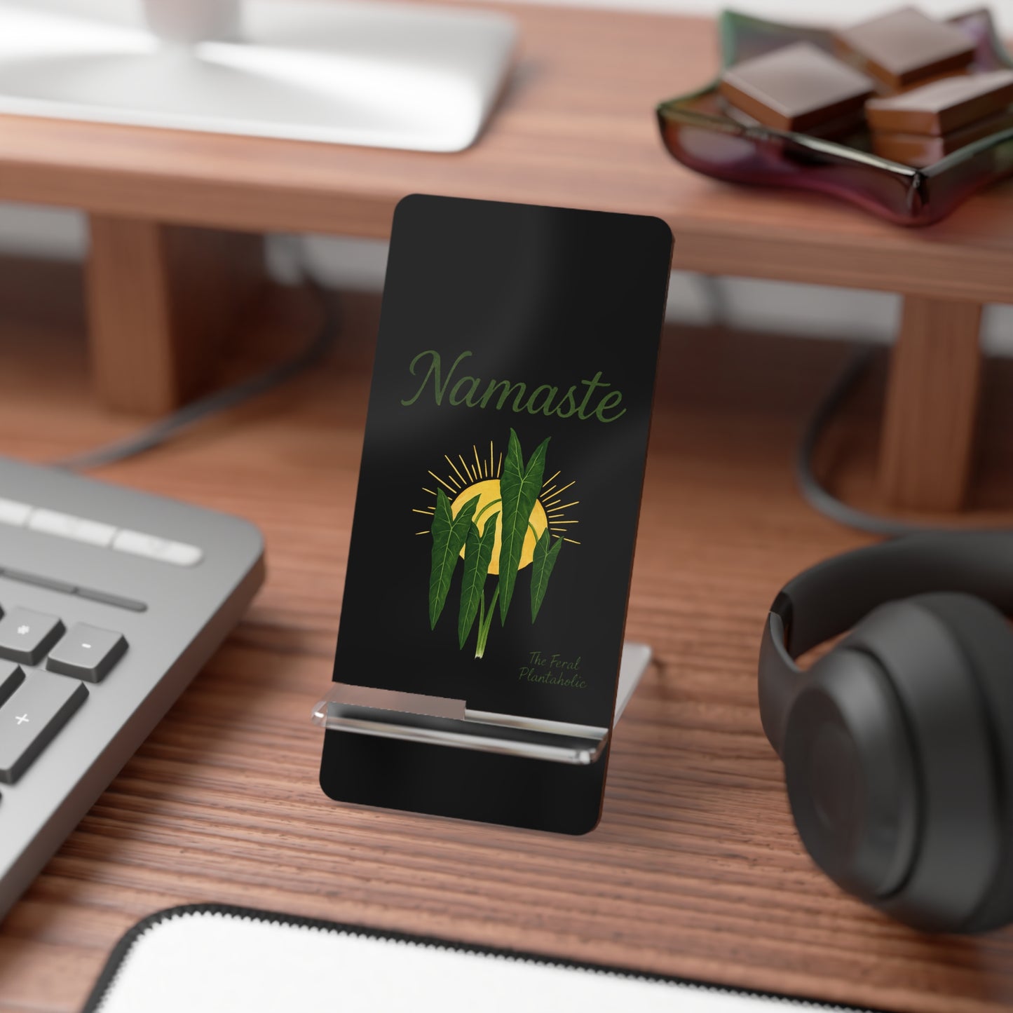 Namaste Phone Stand – Foldable Mobile Display Stand with Botanical Design