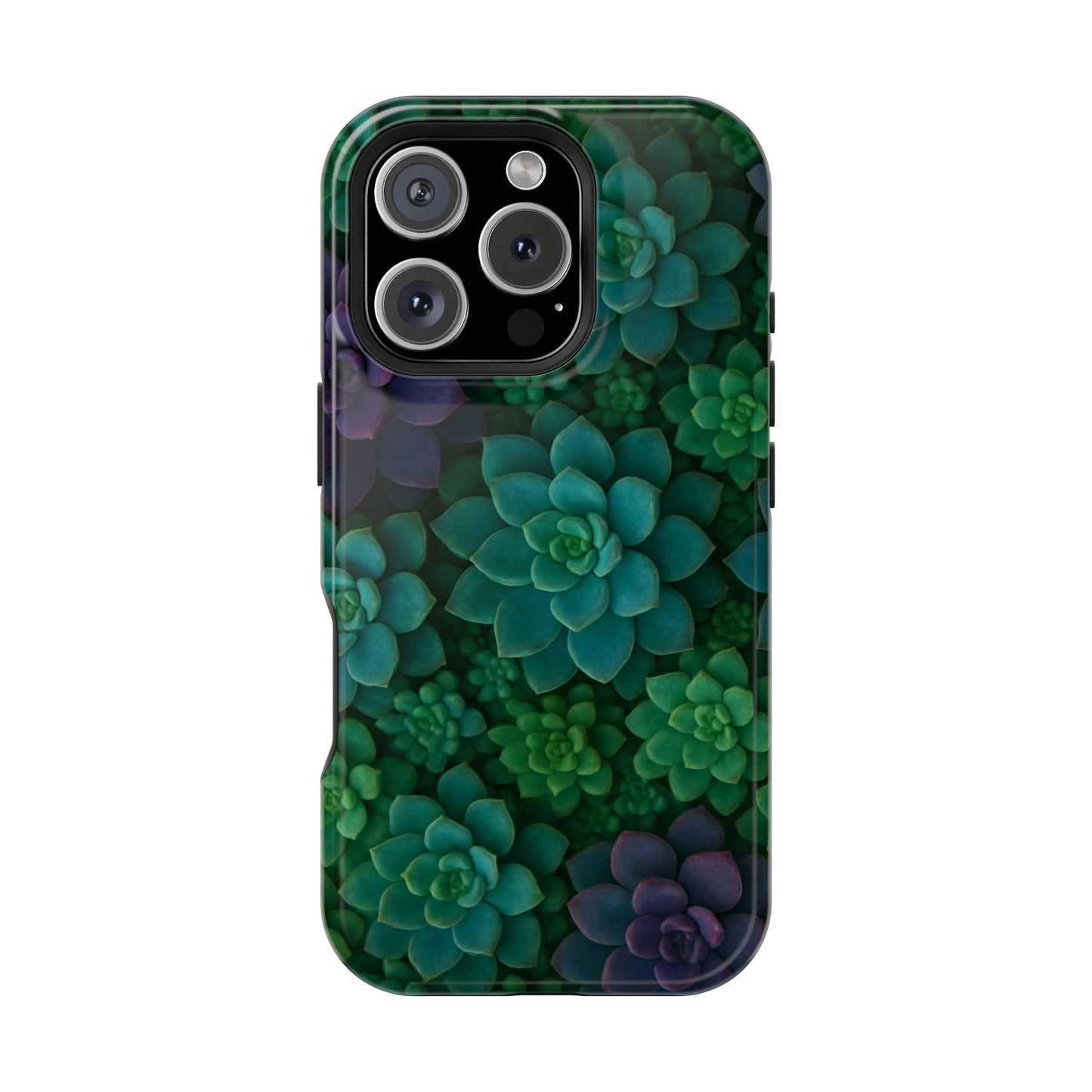 Succulent Pattern Impact-Resistant Phone Case — Green Teal Floral Protection