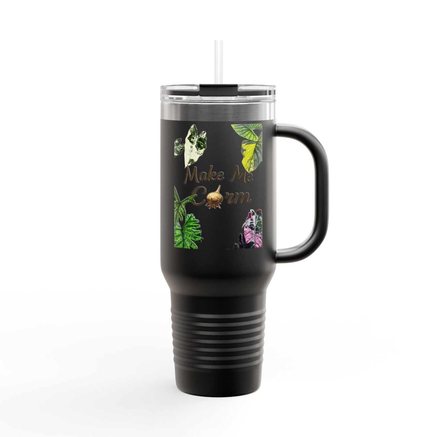 40oz Insulated Travel Mug — "Make Me Calm" Botanical Design