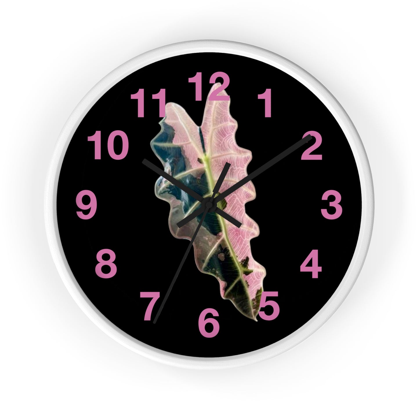 Pink Variegated Leaf Wall Clock — Botanical Nature Decor