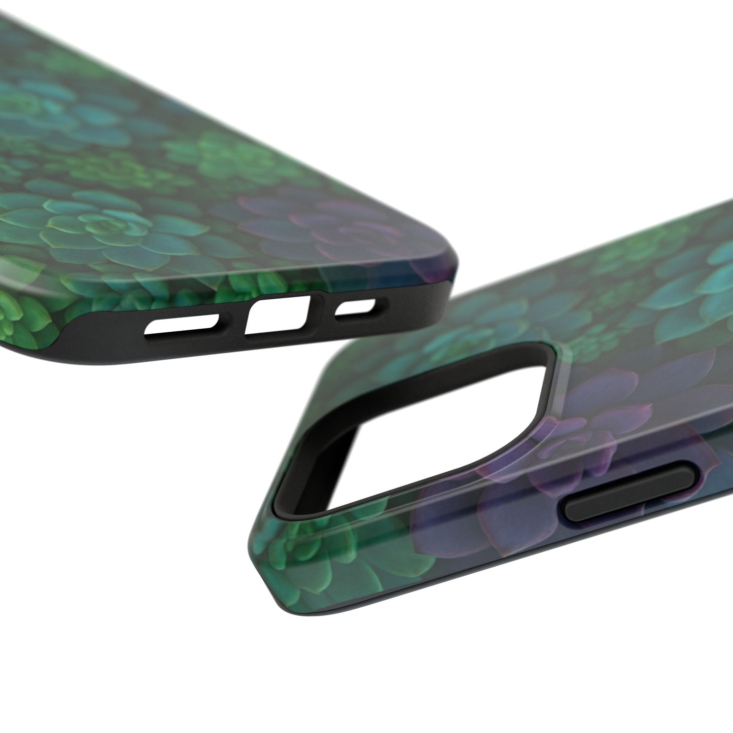 Succulent Pattern Impact-Resistant Phone Case — Green Teal Floral Protection