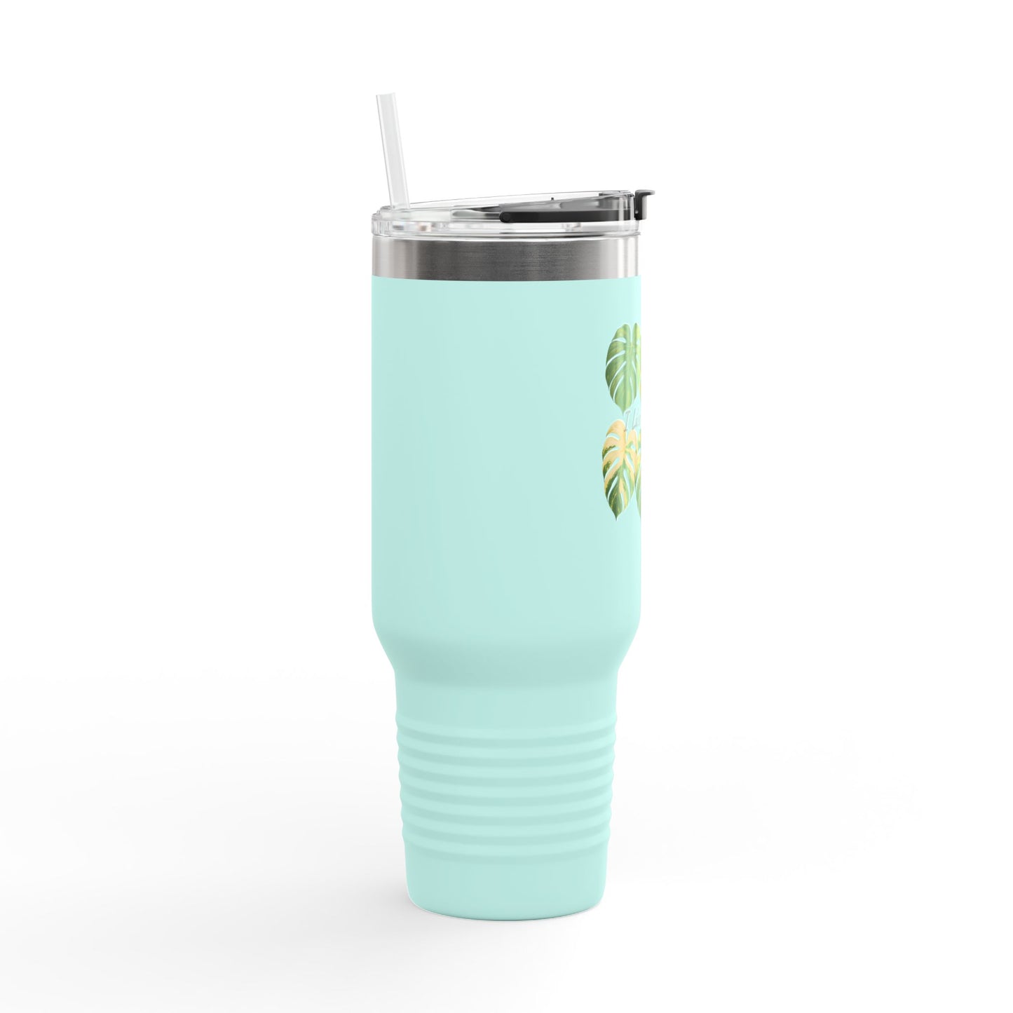 40oz Insulated Travel Mug — Monstera Leaves "I Like Them Big" Tropical Tumbler