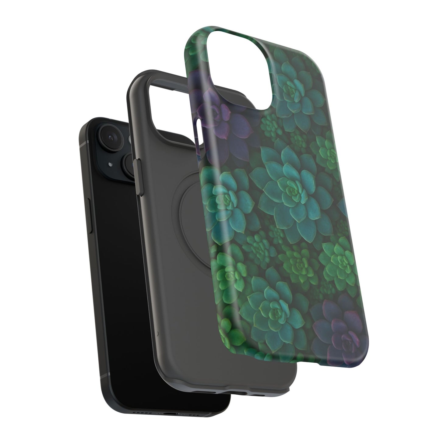 Succulent Pattern Impact-Resistant Phone Case — Green Teal Floral Protection